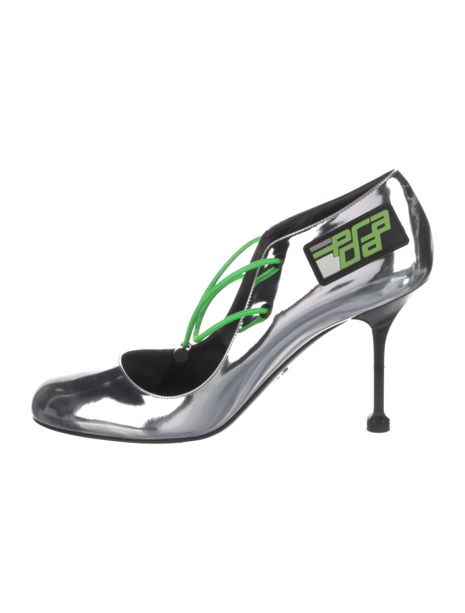 Prada Patent Leather Graphic Print Slingback Pumps