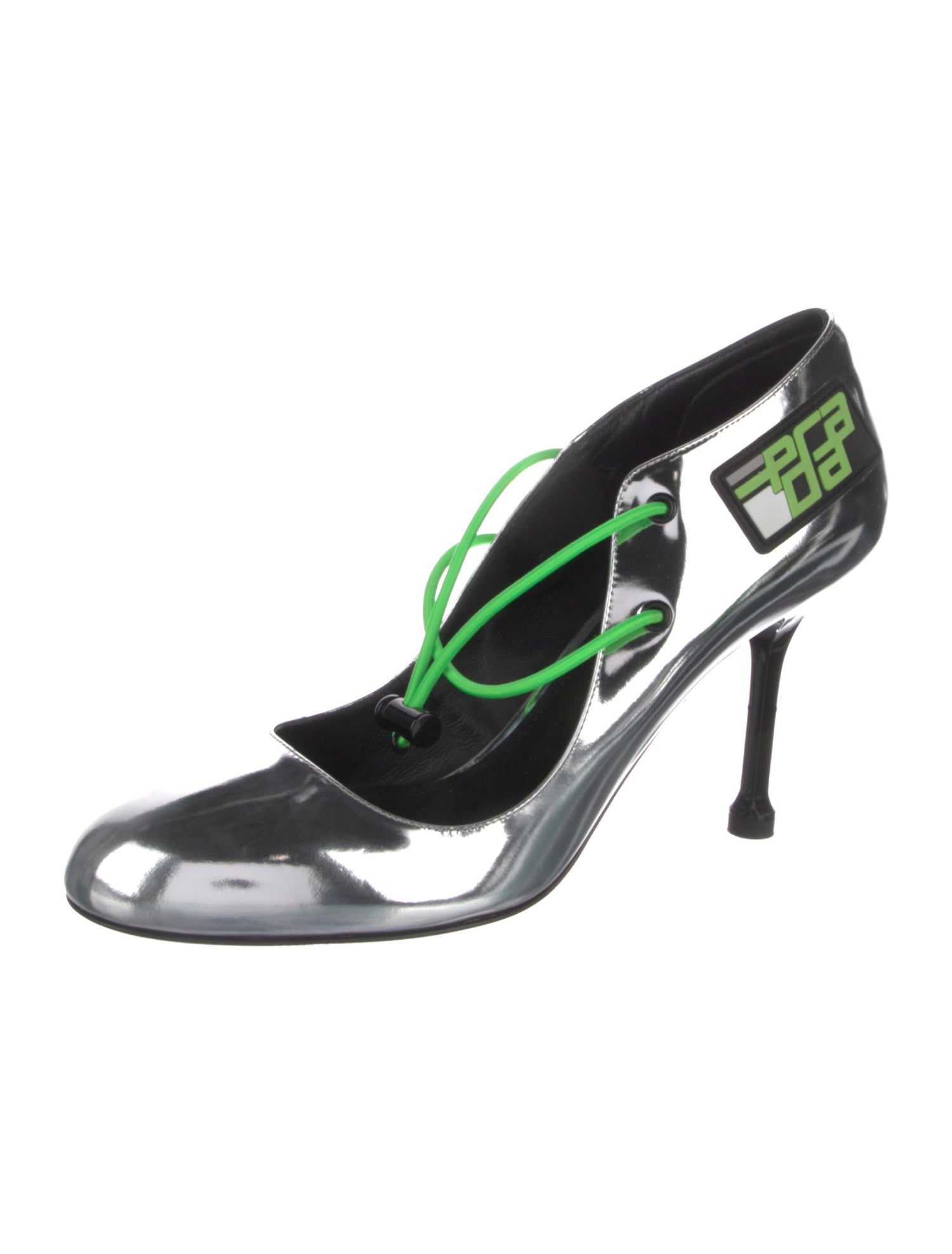 Prada Patent Leather Graphic Print Slingback Pumps