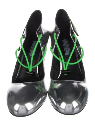 Prada Patent Leather Graphic Print Slingback Pumps