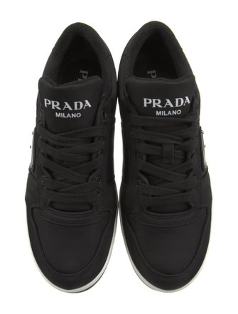 Prada Enameled Metal Triangle Nylon Sneakers