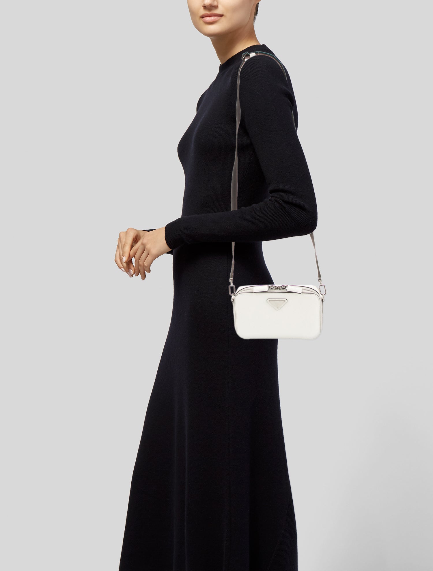 Prada Enameled Metal Triangle Crossbody Bag