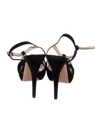 Prada Suede Crystal Embellishments Slingback Sandals