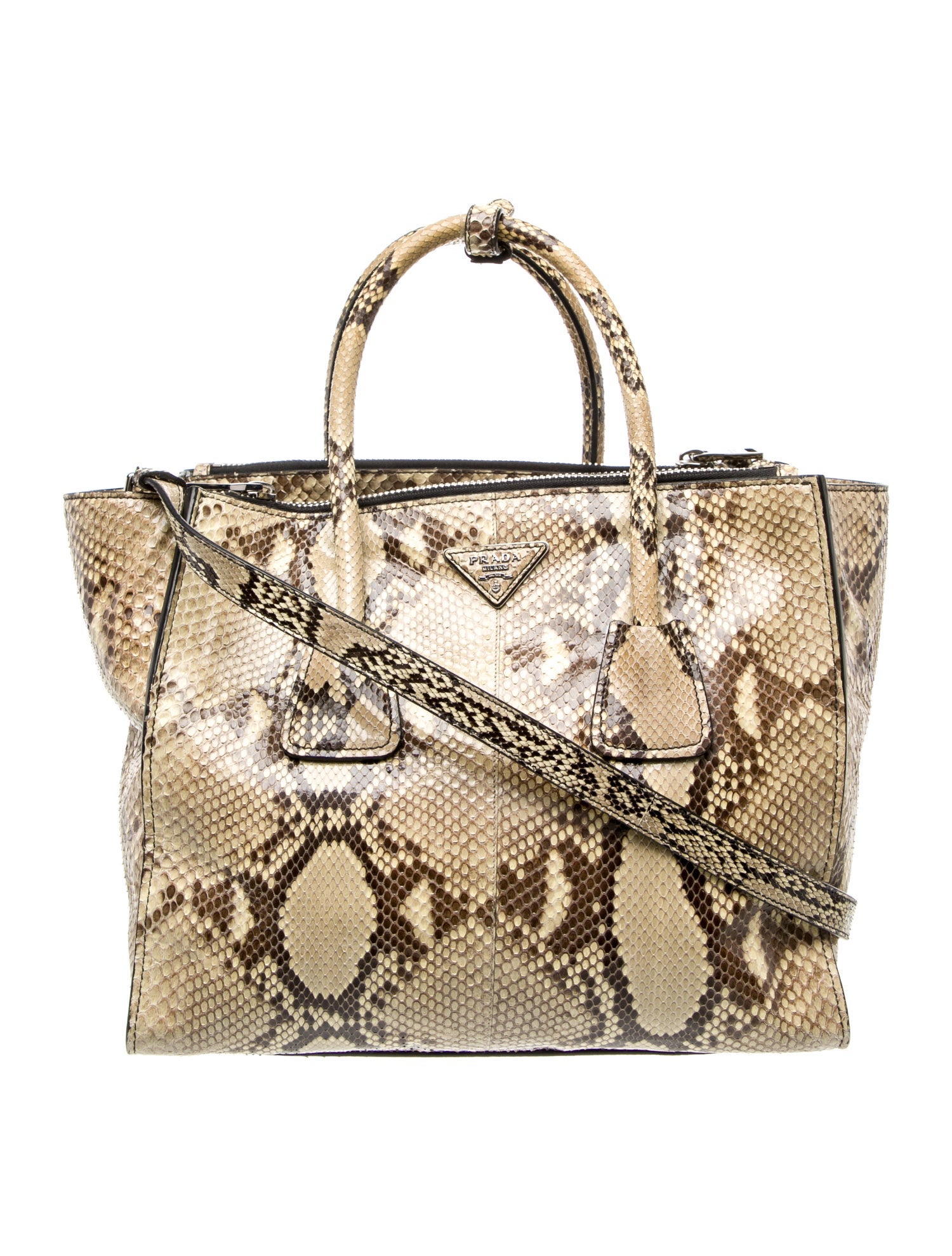 Prada Enameled Metal Triangle Twin Pocket Small