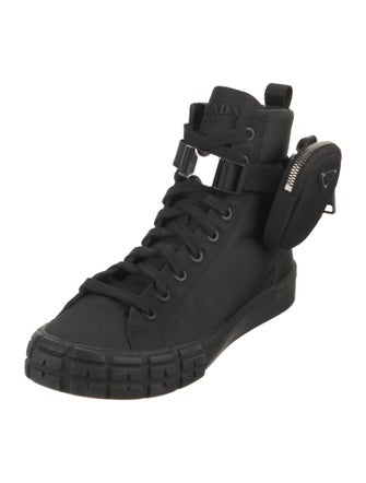 Prada Enameled Metal Triangle Nylon Sneakers