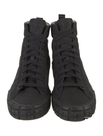 Prada Enameled Metal Triangle Nylon Sneakers