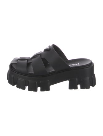 Prada Enameled Metal Triangle Rubber Slides