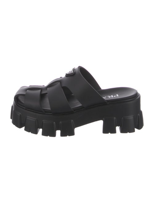 Prada Enameled Metal Triangle Rubber Slides