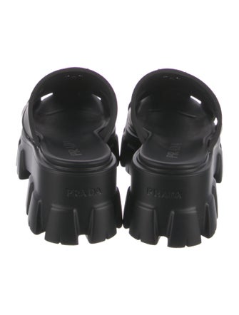 Prada Enameled Metal Triangle Rubber Slides