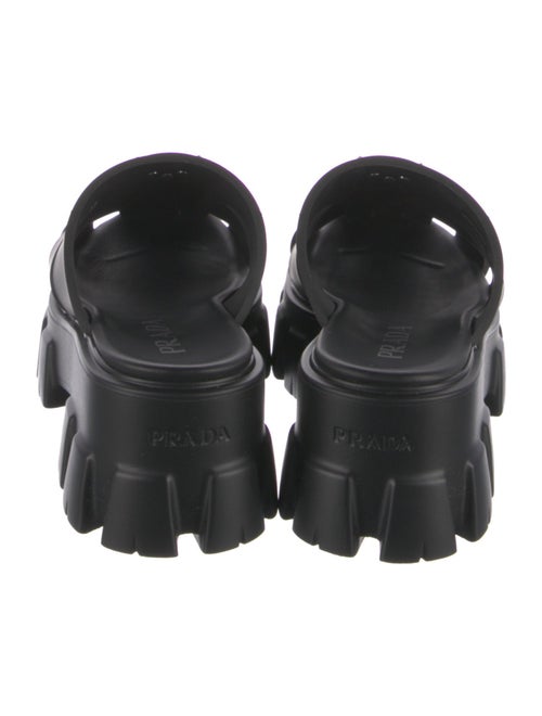 Prada Enameled Metal Triangle Rubber Slides