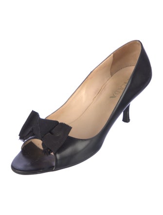 Prada Leather Bow Accents Slingback Sandals