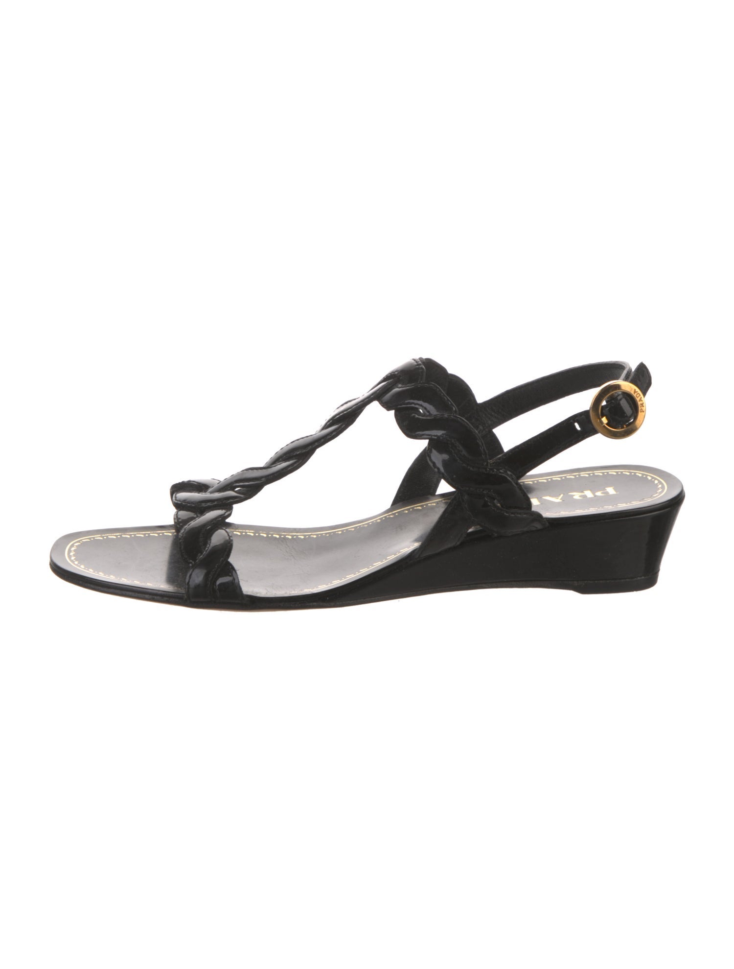 Prada Patent Leather Braided Accents Slingback Sandals