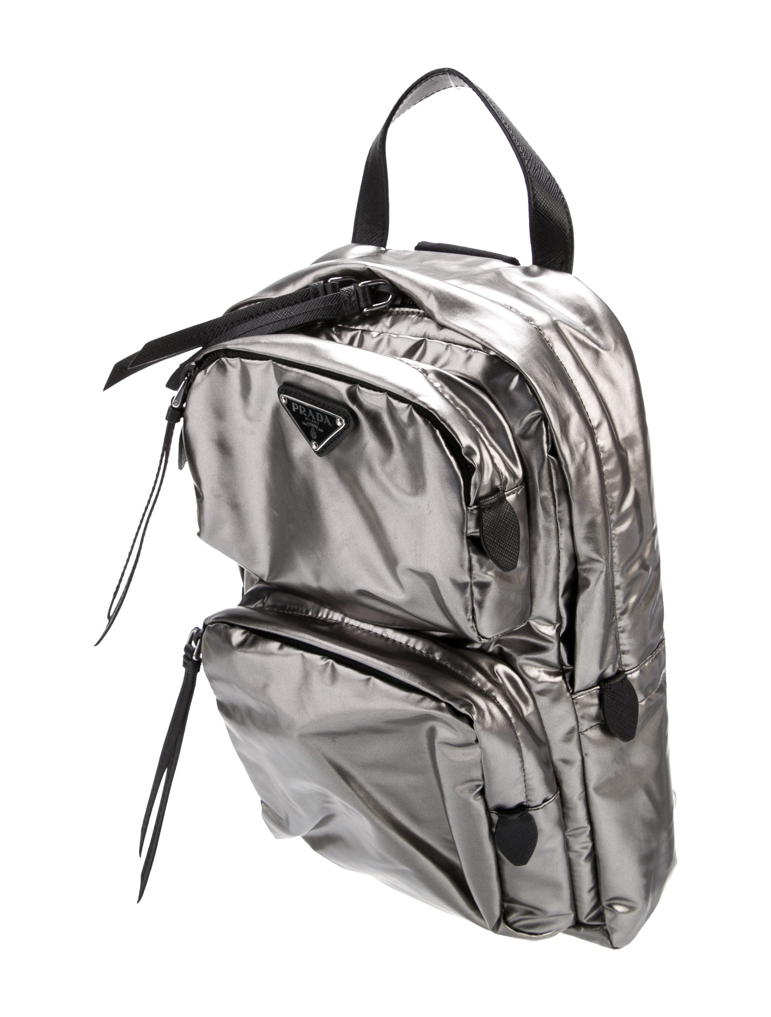 Prada Enameled Metal Triangle Backpack