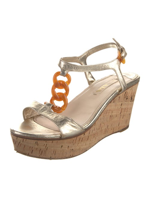 Prada Leather Chain-Link Accents T-Strap Sandals