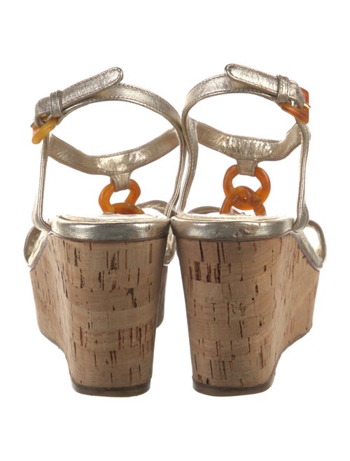 Prada Leather Chain-Link Accents T-Strap Sandals