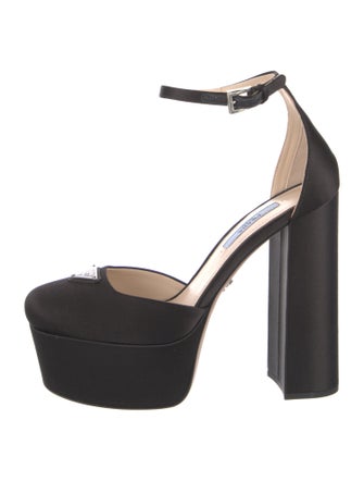 Prada Enameled Metal Triangle Satin D'Orsay Pumps