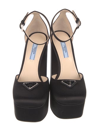 Prada Enameled Metal Triangle Satin D'Orsay Pumps