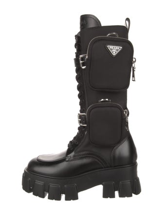 Prada Nylon Leather Trim Embellishment Combat Boots