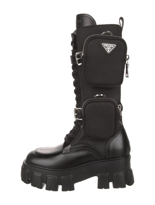 Prada Nylon Leather Trim Embellishment Combat Boots