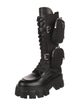 Prada Nylon Leather Trim Embellishment Combat Boots