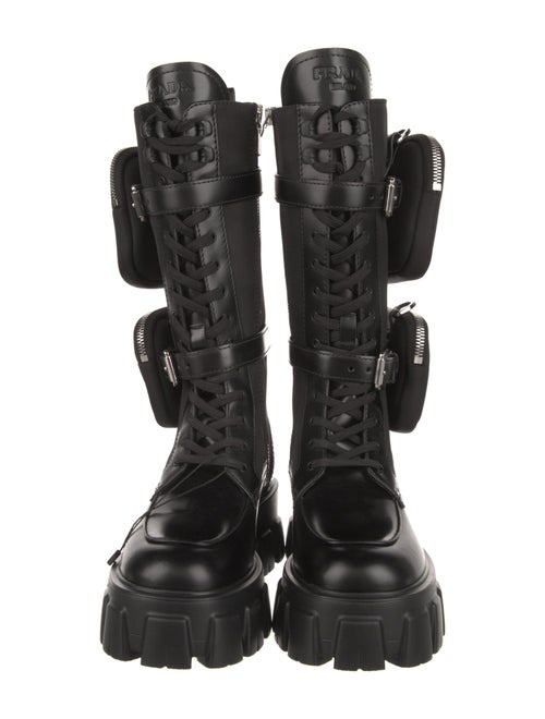 Prada Nylon Leather Trim Embellishment Combat Boots