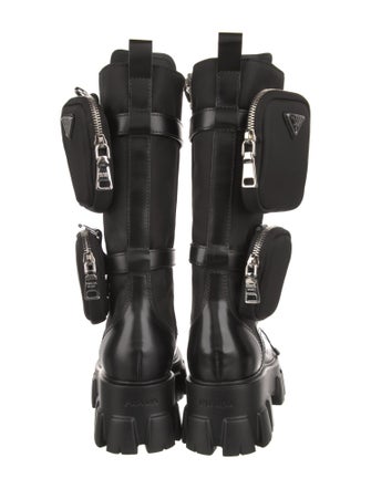 Prada Nylon Leather Trim Embellishment Combat Boots