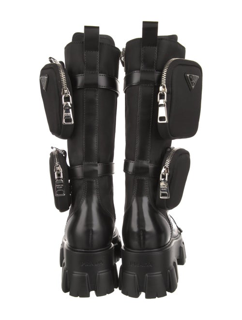 Prada Nylon Leather Trim Embellishment Combat Boots