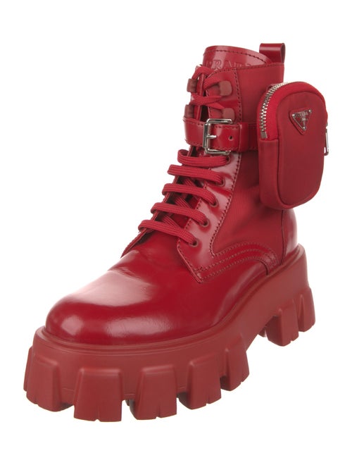 Prada Nylon Leather Trim Embellishment Combat Boots