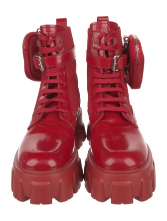 Prada Nylon Leather Trim Embellishment Combat Boots
