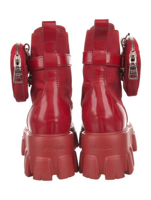 Prada Nylon Leather Trim Embellishment Combat Boots