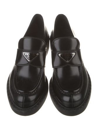 Prada Enameled Metal Triangle Leather Oxfords