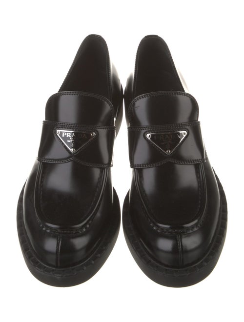 Prada Enameled Metal Triangle Leather Oxfords