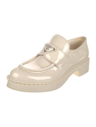 Prada Enameled Metal Triangle Patent Leather Oxfords