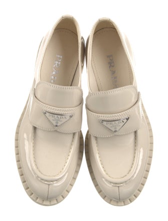 Prada Enameled Metal Triangle Patent Leather Oxfords