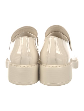 Prada Enameled Metal Triangle Patent Leather Oxfords