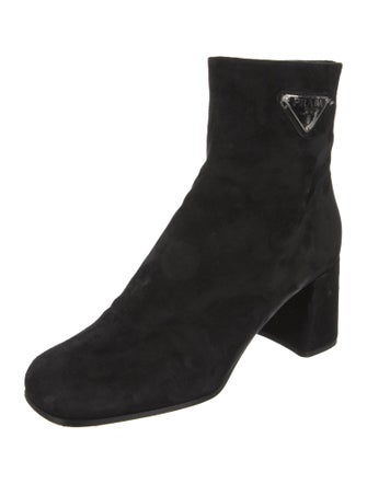 Prada Enameled Metal Triangle Suede