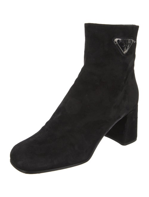 Prada Enameled Metal Triangle Suede