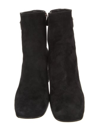 Prada Enameled Metal Triangle Suede