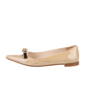 Prada Patent Leather Bow Accents Ballet Flats