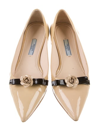 Prada Patent Leather Bow Accents Ballet Flats