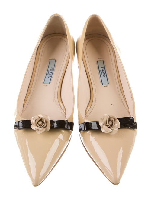 Prada Patent Leather Bow Accents Ballet Flats
