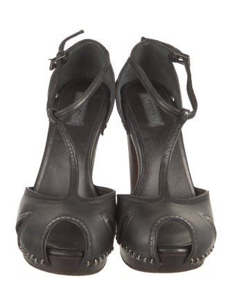 Prada Leather Cutout Accent T-Strap Sandals