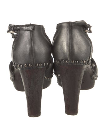 Prada Leather Cutout Accent T-Strap Sandals