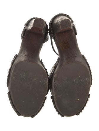 Prada Leather Cutout Accent T-Strap Sandals