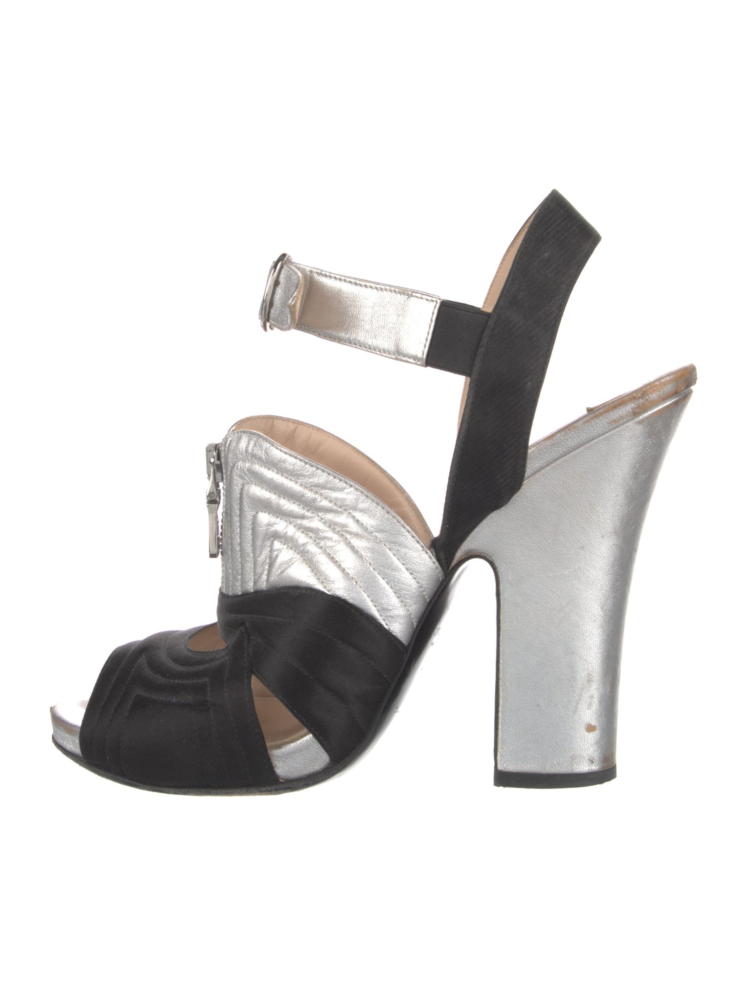 Prada Satin Colorblock Pattern Slingback Sandals