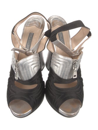 Prada Satin Colorblock Pattern Slingback Sandals