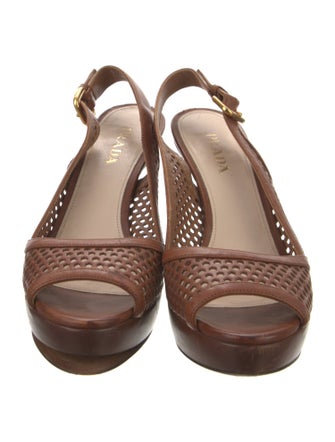 Prada Leather Lasercut Accents Slingback Sandals
