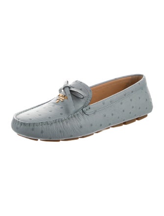 Prada Ostrich Bow Accents Loafers