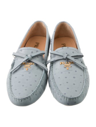 Prada Ostrich Bow Accents Loafers