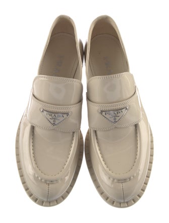 Prada Enameled Metal Triangle Patent Leather Oxfords