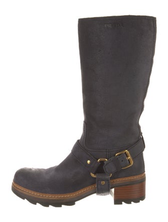 Prada Suede Colorblock Pattern Moto Boots